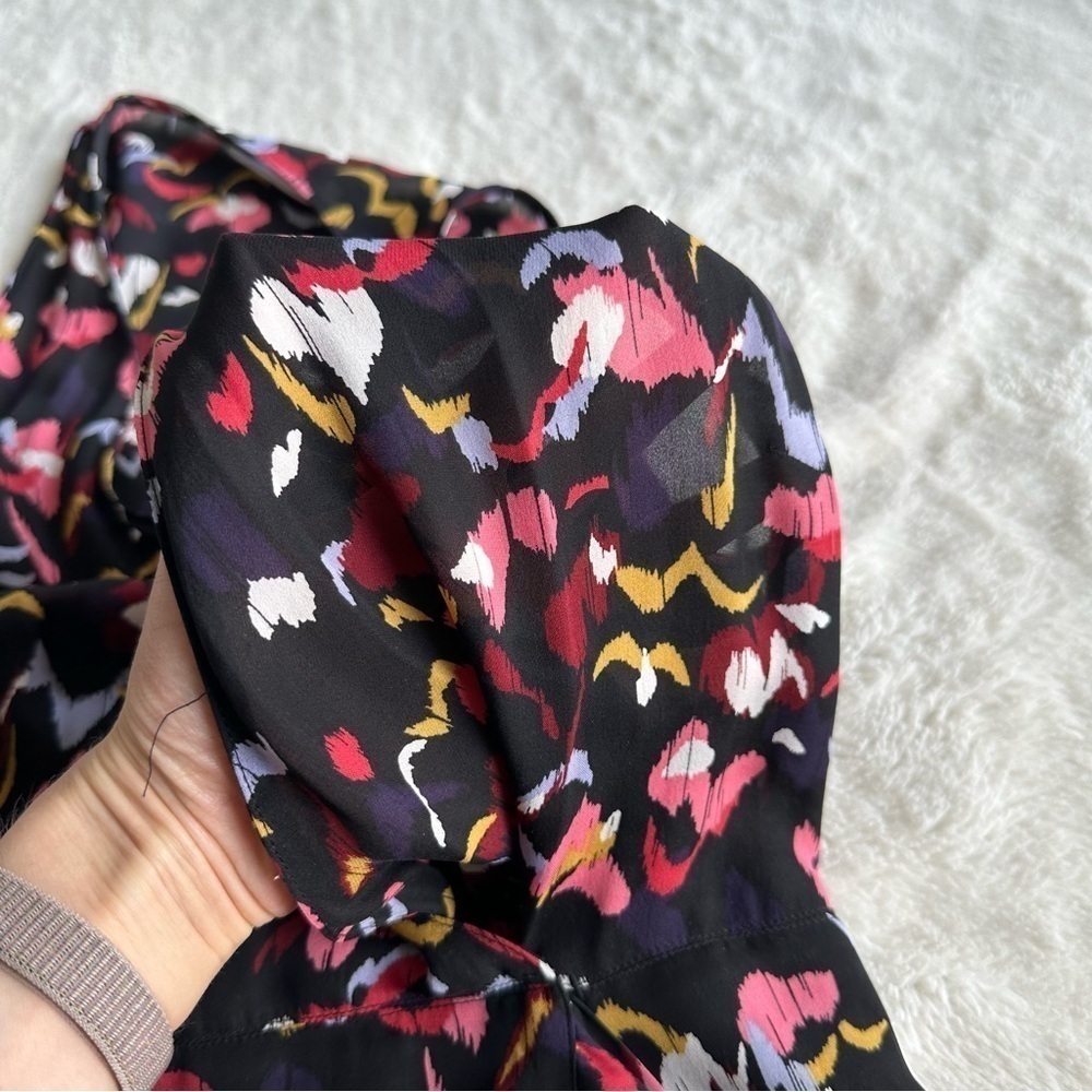 A.L.C Roslyn Silk Print Black Pink V-neck Sleeveless Midi Dress M (10) - Picture 7 of 13